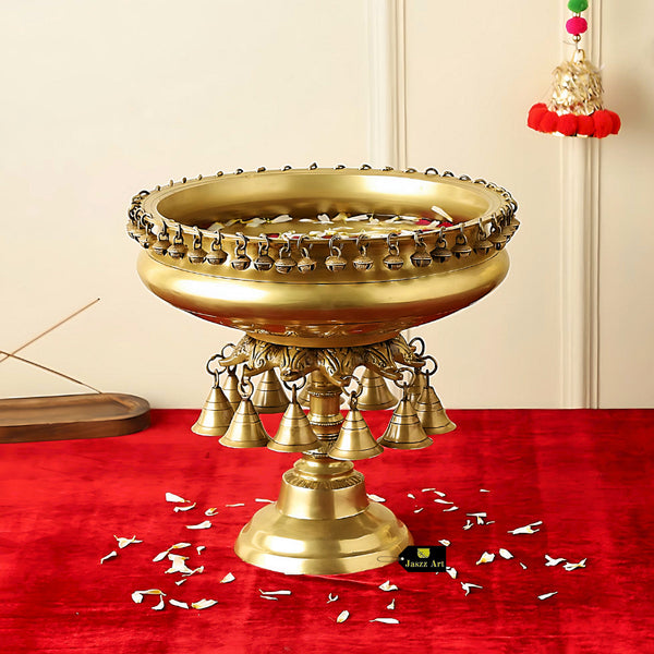 Brass Urli - beautifully crafted brass decorative bowl, golden finish, traditional Indian Urli, versatile home accent, ideal for floating flower petals or candles, adds a touch of elegance and tranquility to any space, perfect for creating a serene ambiance and enhancing interior decor, a timeless piece of art for both indoor and outdoor settings.