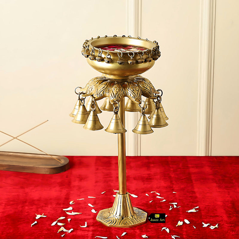 Brass Urli - beautifully crafted brass decorative bowl, golden finish, traditional Indian Urli, versatile home accent, ideal for floating flower petals or candles, adds a touch of elegance and tranquility to any space, perfect for creating a serene ambiance and enhancing interior decor, a timeless piece of art for both indoor and outdoor settings.