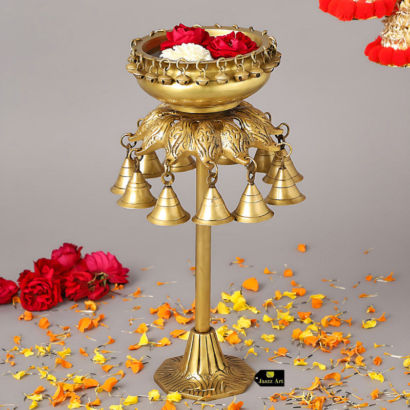 Brass Urli - beautifully crafted brass decorative bowl, golden finish, traditional Indian Urli, versatile home accent, ideal for floating flower petals or candles, adds a touch of elegance and tranquility to any space, perfect for creating a serene ambiance and enhancing interior decor, a timeless piece of art for both indoor and outdoor settings.