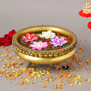 Brass Urli - beautifully crafted brass decorative bowl, golden finish, traditional Indian Urli, versatile home accent, ideal for floating flower petals or candles, adds a touch of elegance and tranquility to any space, perfect for creating a serene ambiance and enhancing interior decor, a timeless piece of art for both indoor and outdoor settings.