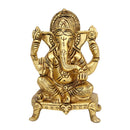 Brass God Ganesha Ji - intricately designed brass statue of Lord Ganesha, golden finish, auspicious and beloved deity, perfect for home decor and spiritual spaces, ideal for invoking blessings and removing obstacles, symbolizes wisdom, prosperity, and good fortune, enhances the spiritual energy and fosters a sense of divine presence, a sacred and revered addition to your collection of brass sculptures and figurines.