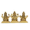 Brass God Lakshmi Ganesh Saraswati Ji - intricately crafted brass statue featuring Lord Lakshmi, Lord Ganesha, and Goddess Saraswati, golden finish, divine and auspicious deities, perfect for home decor and spiritual spaces, ideal for invoking blessings, prosperity, wisdom, and creativity, symbolizes wealth, intellect, and divine grace, enhances the spiritual energy and fosters a sense of divine presence, a sacred and harmonious addition to your collection of brass sculptures and figurines.