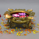 Brass 4 Diya Urli - beautifully crafted brass decorative bowl with four diya (oil lamp) holders, golden finish, traditional Indian Urli, versatile home accent, ideal for lighting multiple diya simultaneously, adds a touch of warmth and radiance to any space, perfect for creating a festive ambiance and enhancing interior decor, a charming centerpiece for religious ceremonies and celebratory occasions.