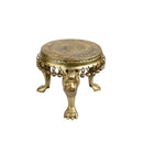 Brass Chowki - intricately carved brass platform, golden finish, perfect for placing deities or sacred objects during religious ceremonies and rituals, enhances the sanctity and beauty of the worship space, symbolizes stability and divine presence, adds a touch of elegance to your home puja setup, a valuable and ornamental addition to your collection of brass religious artifacts and decor.