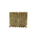 Brass Chowki - intricately carved brass platform, golden finish, perfect for placing deities or sacred objects during religious ceremonies and rituals, enhances the sanctity and beauty of the worship space, symbolizes stability and divine presence, adds a touch of elegance to your home puja setup, a valuable and ornamental addition to your collection of brass religious artifacts and decor.