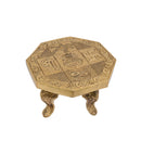 Brass Chowki - intricately carved brass platform, golden finish, perfect for placing deities or sacred objects during religious ceremonies and rituals, enhances the sanctity and beauty of the worship space, symbolizes stability and divine presence, adds a touch of elegance to your home puja setup, a valuable and ornamental addition to your collection of brass religious artifacts and decor.