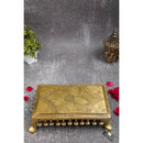 Brass Chowki - intricately carved brass platform, golden finish, perfect for placing deities or sacred objects during religious ceremonies and rituals, enhances the sanctity and beauty of the worship space, symbolizes stability and divine presence, adds a touch of elegance to your home puja setup, a valuable and ornamental addition to your collection of brass religious artifacts and decor.