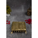 Brass Chowki - intricately carved brass platform, golden finish, perfect for placing deities or sacred objects during religious ceremonies and rituals, enhances the sanctity and beauty of the worship space, symbolizes stability and divine presence, adds a touch of elegance to your home puja setup, a valuable and ornamental addition to your collection of brass religious artifacts and decor.