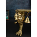Brass Chowki - intricately carved brass platform, golden finish, perfect for placing deities or sacred objects during religious ceremonies and rituals, enhances the sanctity and beauty of the worship space, symbolizes stability and divine presence, adds a touch of elegance to your home puja setup, a valuable and ornamental addition to your collection of brass religious artifacts and decor.
