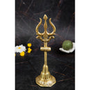 Brass Trishul - meticulously designed brass Trishul (trident), golden finish, symbolic weapon of Lord Shiva, perfect for worship and spiritual practices, ideal for creating a divine ambiance in your home or temple, represents power, protection, and destruction of negativity, enhances the spiritual energy and fosters a sense of devotion, a sacred and captivating addition to your collection of brass artifacts.