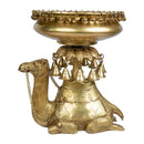 Brass Camel Urli - exquisitely designed brass decorative bowl adorned with camel motifs, golden finish, traditional Indian Urli, versatile home accent, ideal for floating flower petals or candles, symbolizes resilience and adventure, adds a touch of cultural charm and elegance to any space, perfect for creating a captivating ambiance and enhancing interior decor, a timeless piece of art for both indoor and outdoor settings.