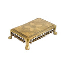 Brass Chowki - intricately carved brass platform, golden finish, perfect for placing deities or sacred objects during religious ceremonies and rituals, enhances the sanctity and beauty of the worship space, symbolizes stability and divine presence, adds a touch of elegance to your home puja setup, a valuable and ornamental addition to your collection of brass religious artifacts and decor.