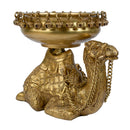 Brass Camel Urli - exquisitely designed brass decorative bowl adorned with camel motifs, golden finish, traditional Indian Urli, versatile home accent, ideal for floating flower petals or candles, symbolizes resilience and adventure, adds a touch of cultural charm and elegance to any space, perfect for creating a captivating ambiance and enhancing interior decor, a timeless piece of art for both indoor and outdoor settings.