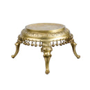 Brass Chowki - intricately carved brass platform, golden finish, perfect for placing deities or sacred objects during religious ceremonies and rituals, enhances the sanctity and beauty of the worship space, symbolizes stability and divine presence, adds a touch of elegance to your home puja setup, a valuable and ornamental addition to your collection of brass religious artifacts and decor.