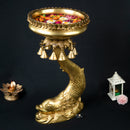 Brass Fish Urli - beautifully crafted brass decorative bowl in the shape of fish, golden finish, traditional Indian Urli, versatile home accent, ideal for floating flower petals or candles, symbolizes abundance and prosperity, adds a touch of aquatic charm and cultural elegance to any space, perfect for creating a tranquil ambiance and enhancing interior decor, a timeless piece of art for both indoor and outdoor settings.