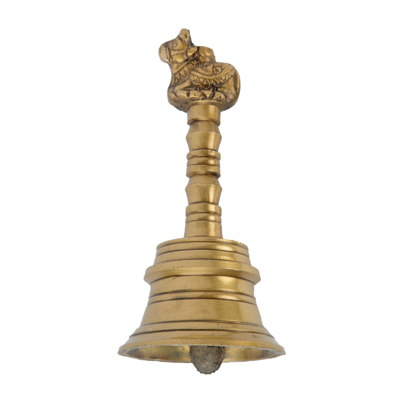 Brass Pooja Bells - meticulously designed brass bells for religious ceremonies, golden finish, decorative home accent, emits a melodious and auspicious sound, perfect for enhancing the sacred atmosphere during pooja (worship), ideal for rituals, prayers, and spiritual practices, symbolizes devotion and divine connection, enhances the ambiance with positive vibrations and spiritual energy, a traditional and essential addition to your collection of brass artifacts for pooja rituals.