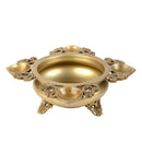 Brass 4 Diya Urli - beautifully crafted brass decorative bowl with four diya (oil lamp) holders, golden finish, traditional Indian Urli, versatile home accent, ideal for lighting multiple diya simultaneously, adds a touch of warmth and radiance to any space, perfect for creating a festive ambiance and enhancing interior decor, a charming centerpiece for religious ceremonies and celebratory occasions.