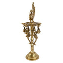 Brass peacock parrot Diya - exquisitely crafted brass oil lamp in the shape of a peacock with parrot motifs, golden finish, decorative home accent, fusion of elegance and vibrancy, traditional Indian Diya, emits a captivating and auspicious glow, perfect for festive occasions and religious ceremonies, enhances spiritual ambiance and decor with a touch of artistic brilliance.