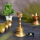 Brass Pooja Bells - meticulously designed brass bells for religious ceremonies, golden finish, decorative home accent, emits a melodious and auspicious sound, perfect for enhancing the sacred atmosphere during pooja (worship), ideal for rituals, prayers, and spiritual practices, symbolizes devotion and divine connection, enhances the ambiance with positive vibrations and spiritual energy, a traditional and essential addition to your collection of brass artifacts for pooja rituals.