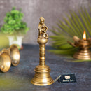 Brass Pooja Bells - meticulously designed brass bells for religious ceremonies, golden finish, decorative home accent, emits a melodious and auspicious sound, perfect for enhancing the sacred atmosphere during pooja (worship), ideal for rituals, prayers, and spiritual practices, symbolizes devotion and divine connection, enhances the ambiance with positive vibrations and spiritual energy, a traditional and essential addition to your collection of brass artifacts for pooja rituals.
