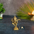 Brass God Ganesha Ji - intricately designed brass statue of Lord Ganesha, golden finish, auspicious and beloved deity, perfect for home decor and spiritual spaces, ideal for invoking blessings and removing obstacles, symbolizes wisdom, prosperity, and good fortune, enhances the spiritual energy and fosters a sense of divine presence, a sacred and revered addition to your collection of brass sculptures and figurines.