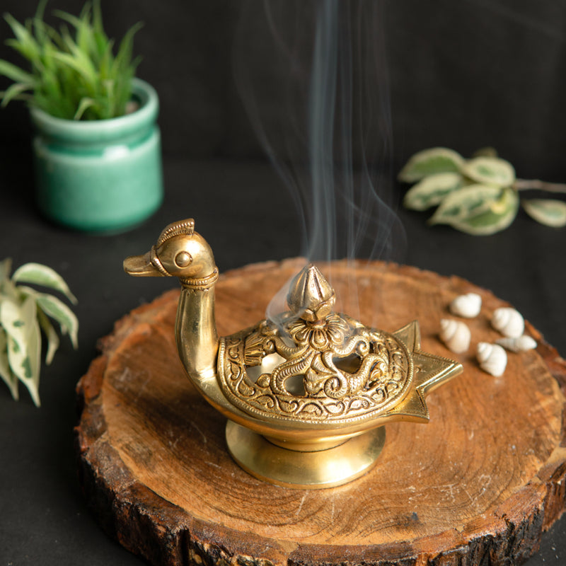 Brass Dhoop Dani - elegantly designed brass incense holder, ideal for burning incense cones or dhoop, golden finish, perfect for home rituals and meditation spaces, enhances the ambiance and fragrance during spiritual practices, symbolizes purification and spiritual elevation, a beautiful and practical addition to your collection of brass incense holders and spiritual accessories.