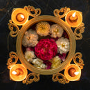 Brass 4 Diya Urli - beautifully crafted brass decorative bowl with four diya (oil lamp) holders, golden finish, traditional Indian Urli, versatile home accent, ideal for lighting multiple diya simultaneously, adds a touch of warmth and radiance to any space, perfect for creating a festive ambiance and enhancing interior decor, a charming centerpiece for religious ceremonies and celebratory occasions.