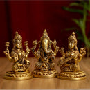 Brass God Lakshmi Ganesh Saraswati Ji - intricately crafted brass statue featuring Lord Lakshmi, Lord Ganesha, and Goddess Saraswati, golden finish, divine and auspicious deities, perfect for home decor and spiritual spaces, ideal for invoking blessings, prosperity, wisdom, and creativity, symbolizes wealth, intellect, and divine grace, enhances the spiritual energy and fosters a sense of divine presence, a sacred and harmonious addition to your collection of brass sculptures and figurines.