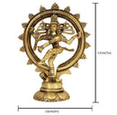 Brass God Nataraja - exquisitely crafted brass statue of Lord Nataraja, golden finish, divine and celestial form of Lord Shiva as the cosmic dancer, perfect for home decor and spiritual spaces, ideal for invoking artistic expression and spiritual transformation, symbolizes cosmic energy, rhythm, and the union of creation and destruction, enhances the spiritual energy and fosters a sense of divine presence, a sacred and enchanting addition to your collection of brass sculptures and figurines."