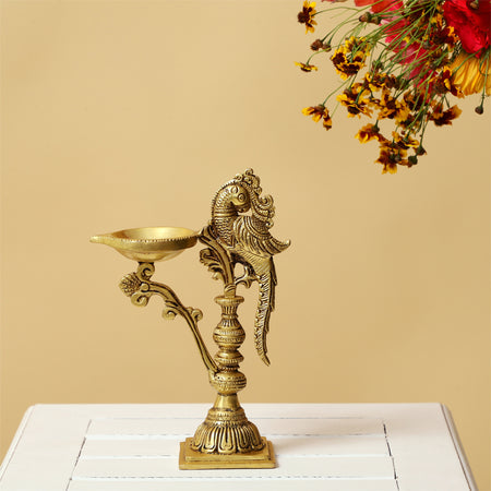 Jaszz Art Brass Peacock Tall Diya With Stand