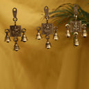 Brass Lakshmi Ganesh Saraswati Bells - exquisitely crafted brass bells featuring the deities Lakshmi, Ganesh, and Saraswati, golden finish, decorative home accent, emits a harmonious and divine sound, perfect for invoking blessings and wisdom, ideal for spiritual practices, rituals, and festive occasions, symbolizes prosperity, success, and knowledge, enhances the ambiance with positive vibrations and divine energy, a sacred and auspicious addition to your collection of brass artifacts.