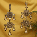 Brass Lakshmi Ganesh Saraswati Bells - exquisitely crafted brass bells featuring the deities Lakshmi, Ganesh, and Saraswati, golden finish, decorative home accent, emits a harmonious and divine sound, perfect for invoking blessings and wisdom, ideal for spiritual practices, rituals, and festive occasions, symbolizes prosperity, success, and knowledge, enhances the ambiance with positive vibrations and divine energy, a sacred and auspicious addition to your collection of brass artifacts.