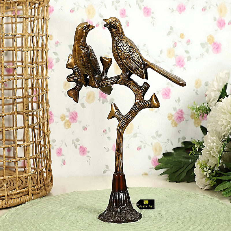 Brass love bird product - beautifully crafted brass sculpture, symbolic love birds, intricate detailing, exquisite golden finish, romantic home decor piece, symbolizes love and companionship, adds elegance and charm to any space.