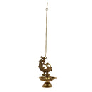  Ethnic peacock Design Hanging Chain 5 Oil Wick Lamp Bells Diya Diyas antique brass decor Diwali Dipawali Festival gift gifts God gold golden home item items love luck pooja puja room Vastu wealth