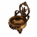 Brass Lakshmi & Ganesh Ji Urli - intricately crafted brass decorative bowl featuring idols of Goddess Lakshmi and Lord Ganesh, golden finish, traditional Indian Urli, versatile home accent, ideal for floating flower petals or candles, symbolizes prosperity and blessings, adds a touch of divinity and cultural richness to any space, perfect for creating an auspicious ambiance and enhancing interior decor, a timeless piece of art for both indoor and outdoor settings.