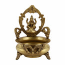 Brass Lakshmi & Ganesh Ji Urli - intricately crafted brass decorative bowl featuring idols of Goddess Lakshmi and Lord Ganesh, golden finish, traditional Indian Urli, versatile home accent, ideal for floating flower petals or candles, symbolizes prosperity and blessings, adds a touch of divinity and cultural richness to any space, perfect for creating an auspicious ambiance and enhancing interior decor, a timeless piece of art for both indoor and outdoor settings.