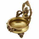 Brass Lakshmi & Ganesh Ji Urli - intricately crafted brass decorative bowl featuring idols of Goddess Lakshmi and Lord Ganesh, golden finish, traditional Indian Urli, versatile home accent, ideal for floating flower petals or candles, symbolizes prosperity and blessings, adds a touch of divinity and cultural richness to any space, perfect for creating an auspicious ambiance and enhancing interior decor, a timeless piece of art for both indoor and outdoor settings.