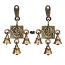Brass OM Ganesh Ji Bells - beautifully crafted brass bells featuring the Om symbol and Lord Ganesh, golden finish, decorative home accent, emits a harmonious and auspicious sound, perfect for invoking divine blessings and creating a sacred atmosphere, ideal for meditation, worship, and spiritual practices, symbolizes the divine union of Om and Lord Ganesh, enhances the ambiance with positive vibrations and divine energy, a meaningful addition to your collection of brass artifacts