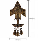  Ethnic Ganesh ji Design Wall Mount Hanging 5 Oil Wick Lamp Bells Diya Diyas antique brass decor Diwali Dipawali Festival gift gifts God gold golden home item items love luck pooja puja room Vastu wealth