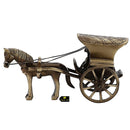 Brass horse cart product - meticulously designed brass sculpture, vintage-inspired horse-drawn cart, intricate details, golden finish, decorative home accent, evokes a sense of nostalgia and charm, adds elegance to any decor, ideal gift for enthusiasts of classic craftsmanship.