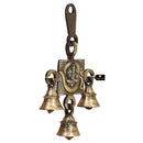 Brass OM Ganesh Ji Bells - beautifully crafted brass bells featuring the Om symbol and Lord Ganesh, golden finish, decorative home accent, emits a harmonious and auspicious sound, perfect for invoking divine blessings and creating a sacred atmosphere, ideal for meditation, worship, and spiritual practices, symbolizes the divine union of Om and Lord Ganesh, enhances the ambiance with positive vibrations and divine energy, a meaningful addition to your collection of brass artifacts