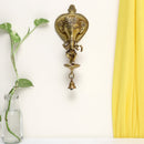  Ethnic Ganesh ji Design Wall Mount Hanging 5 Oil Wick Lamp Bells Diya Diyas antique brass decor Diwali Dipawali Festival gift gifts God gold golden home item items love luck pooja puja room Vastu wealth