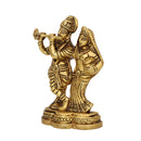 Brass God Radha Krishna Ji - intricately designed brass statue featuring Lord Krishna and Radha, golden finish, divine and eternal divine couple, perfect for home decor and spiritual spaces, ideal for invoking love, devotion, and divine union, symbolizes divine love, harmony, and transcendence, enhances the spiritual energy and fosters a sense of divine presence, a sacred and cherished addition to your collection of brass sculptures and figurines."