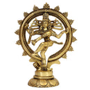 Brass God Nataraja - exquisitely crafted brass statue of Lord Nataraja, golden finish, divine and celestial form of Lord Shiva as the cosmic dancer, perfect for home decor and spiritual spaces, ideal for invoking artistic expression and spiritual transformation, symbolizes cosmic energy, rhythm, and the union of creation and destruction, enhances the spiritual energy and fosters a sense of divine presence, a sacred and enchanting addition to your collection of brass sculptures and figurines."