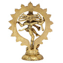 Brass God Nataraja - exquisitely crafted brass statue of Lord Nataraja, golden finish, divine and celestial form of Lord Shiva as the cosmic dancer, perfect for home decor and spiritual spaces, ideal for invoking artistic expression and spiritual transformation, symbolizes cosmic energy, rhythm, and the union of creation and destruction, enhances the spiritual energy and fosters a sense of divine presence, a sacred and enchanting addition to your collection of brass sculptures and figurines."