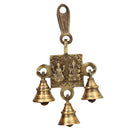 Brass Lakshmi Ganesh Saraswati Bells - exquisitely crafted brass bells featuring the deities Lakshmi, Ganesh, and Saraswati, golden finish, decorative home accent, emits a harmonious and divine sound, perfect for invoking blessings and wisdom, ideal for spiritual practices, rituals, and festive occasions, symbolizes prosperity, success, and knowledge, enhances the ambiance with positive vibrations and divine energy, a sacred and auspicious addition to your collection of brass artifacts.