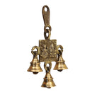 Brass Lakshmi Ganesh Saraswati Bells - exquisitely crafted brass bells featuring the deities Lakshmi, Ganesh, and Saraswati, golden finish, decorative home accent, emits a harmonious and divine sound, perfect for invoking blessings and wisdom, ideal for spiritual practices, rituals, and festive occasions, symbolizes prosperity, success, and knowledge, enhances the ambiance with positive vibrations and divine energy, a sacred and auspicious addition to your collection of brass artifacts.