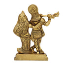 Brass God Radha Krishna Ji - intricately designed brass statue featuring Lord Krishna and Radha, golden finish, divine and eternal divine couple, perfect for home decor and spiritual spaces, ideal for invoking love, devotion, and divine union, symbolizes divine love, harmony, and transcendence, enhances the spiritual energy and fosters a sense of divine presence, a sacred and cherished addition to your collection of brass sculptures and figurines."
