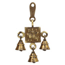 Brass Shera Vali Maa Bells - intricately designed brass bells featuring the Goddess Shera Vali Maa, golden finish, decorative home accent, emits a resonant and divine sound, perfect for invoking the blessings and protection of the goddess, ideal for worship, rituals, and spiritual practices, symbolizes courage, strength, and victory, enhances the ambiance with positive vibrations and divine energy, a sacred and empowering addition to your collection of brass artifacts.