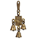 Brass Shera Vali Maa Bells - intricately designed brass bells featuring the Goddess Shera Vali Maa, golden finish, decorative home accent, emits a resonant and divine sound, perfect for invoking the blessings and protection of the goddess, ideal for worship, rituals, and spiritual practices, symbolizes courage, strength, and victory, enhances the ambiance with positive vibrations and divine energy, a sacred and empowering addition to your collection of brass artifacts.